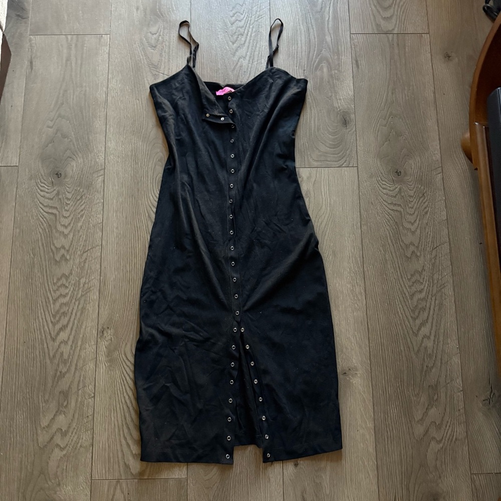 Betsey Johnson Black Midi Dress with Button Detail